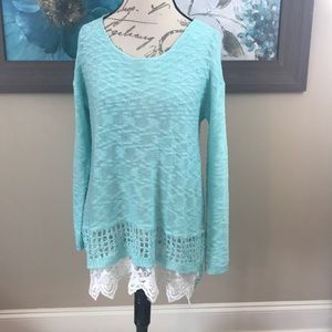 Medium light blue top with lace bottom